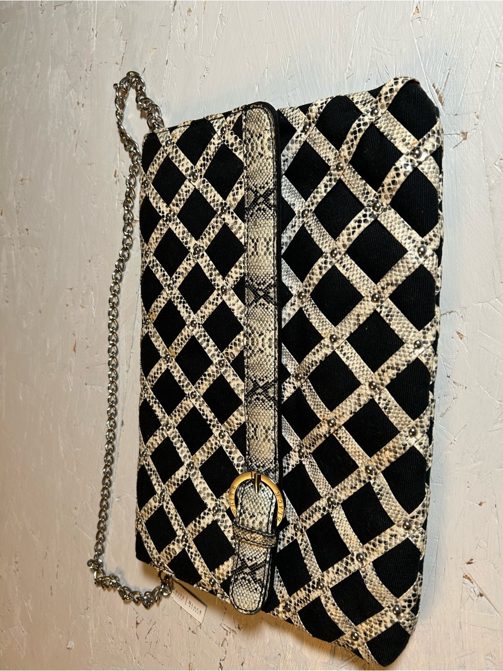 White House Black Market Black & Cream Lattice Chain Clutch